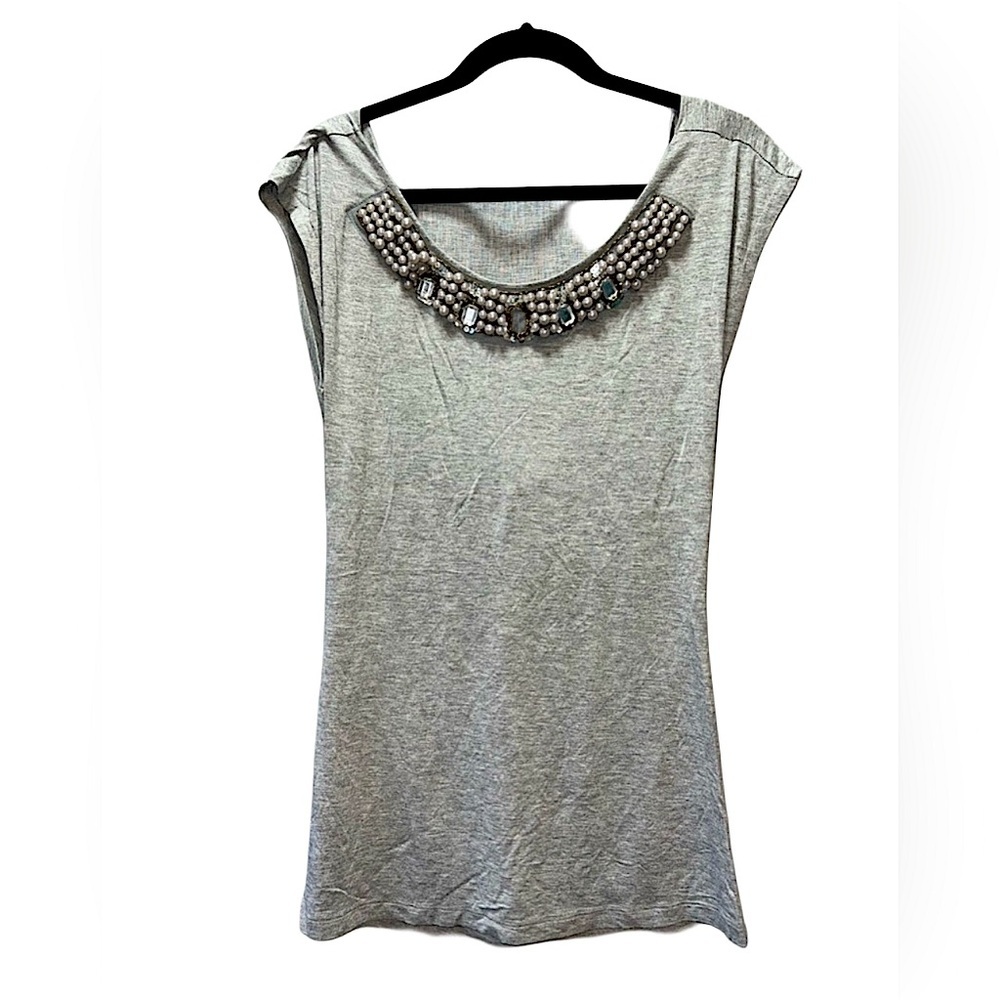 Arden B Embellished Draped Back Top Gray Sleeveless M